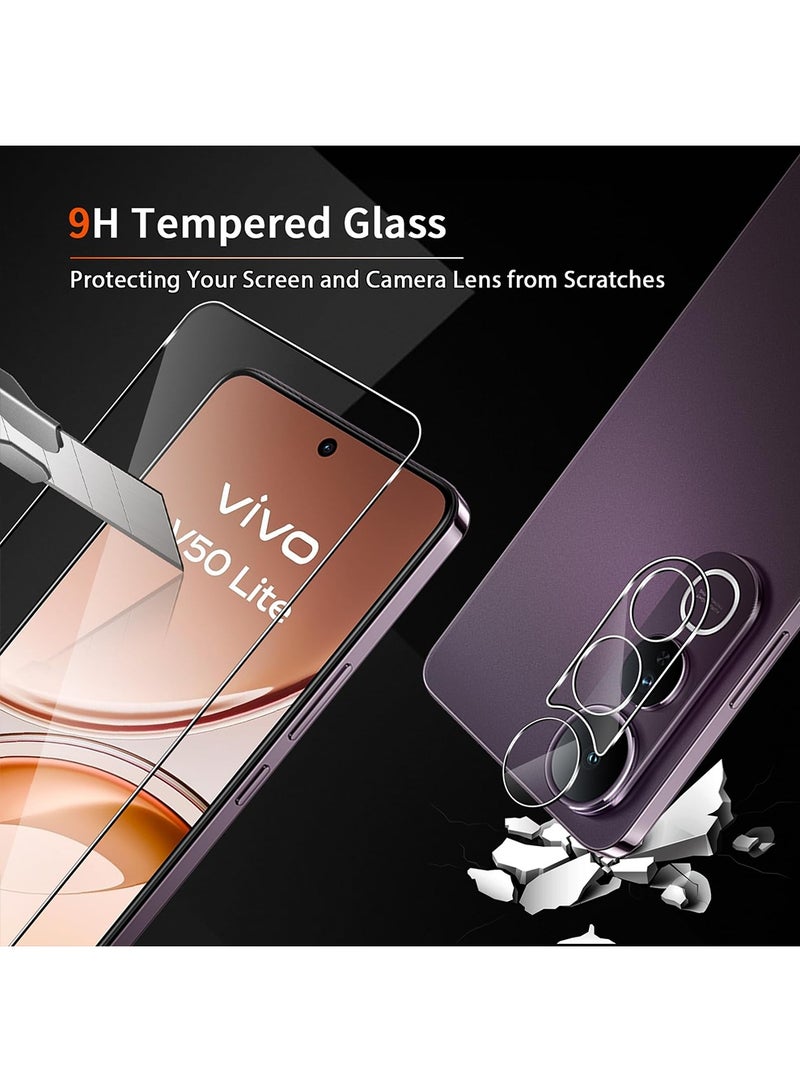 Vivo V50 Lite 5G Screen Protector 2 Pack and Rear Camera Lens 2 Pack, Bubble Free HD Scratch Resistant, Anti-Fingerprint Tempe Glass Film Full Screen Coverage Screen Protector Accessories (Clear) - Image 2